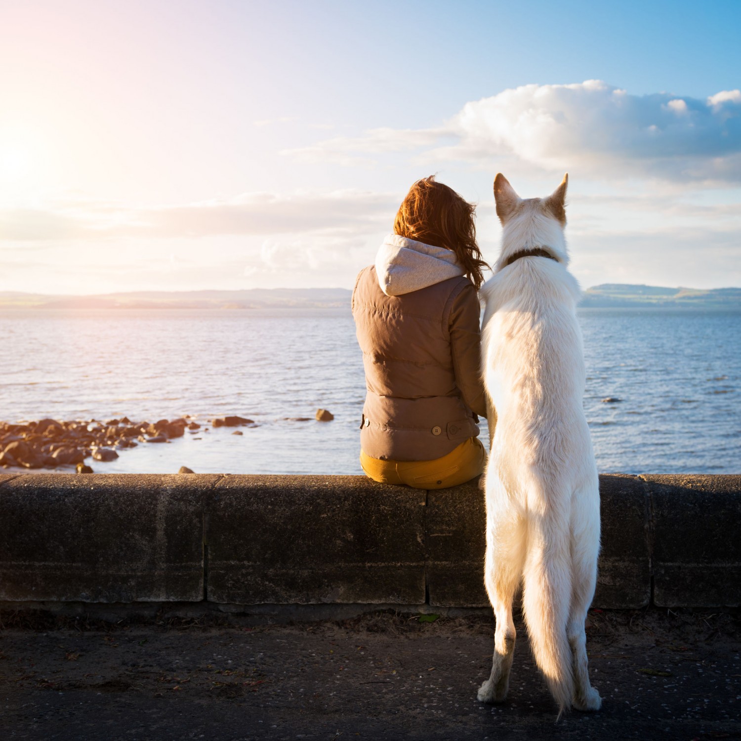 Girl and Dog at Ocean
